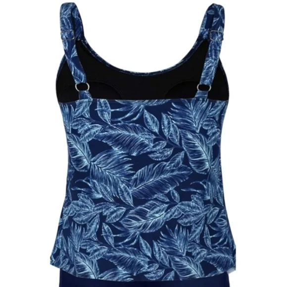 Cadocado Tankini Swimsuit Blue Palm Tree Leaves 3 Tier Ruffle Top Sz 20 XXL Exc - Picture 14 of 15